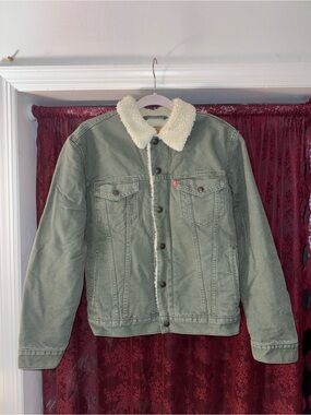 Levi's Olive Green Sherpa Collar Trucker Jacket